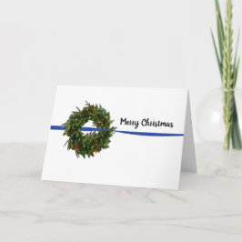 薄い青い線のリースのクリスマスカード カード