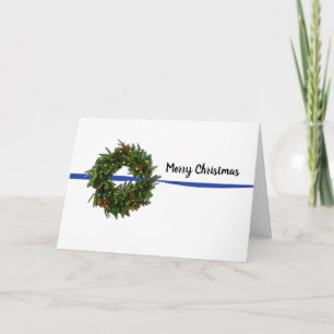 薄い青い線のリースのクリスマスカード カード