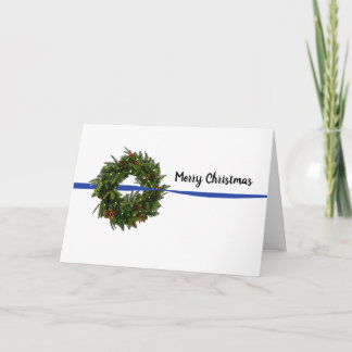 薄い青い線のリースのクリスマスカード カード