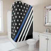 薄い青い線の旗の星とストライプ シャワーカーテン (インサイチュ)
