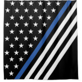 薄い青い線の旗の星とストライプ シャワーカーテン (正面)