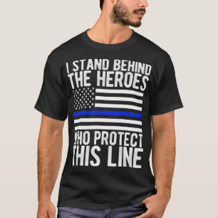 薄い青い線の旗警察旗の英雄 Tシャツ