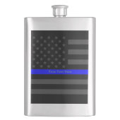 薄い青い線の米国国旗のプレゼンパーソナライズされたテーション フラスク (正面)