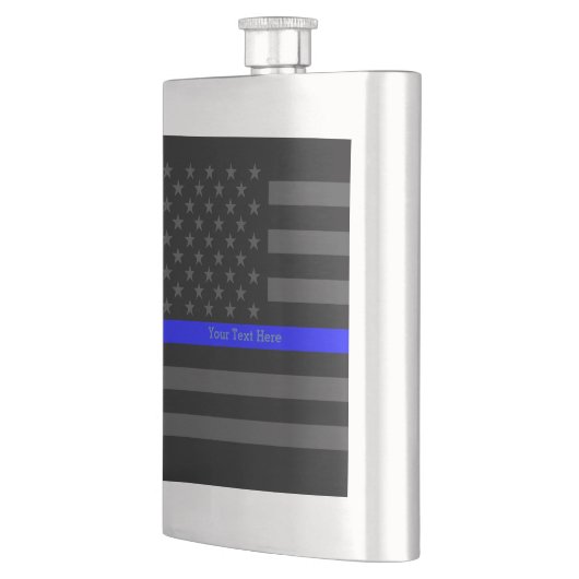 薄い青い線の米国国旗のプレゼンパーソナライズされたテーション フラスク (左)