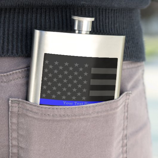 薄い青い線の米国国旗のプレゼンパーソナライズされたテーション フラスク (インサイチュ)