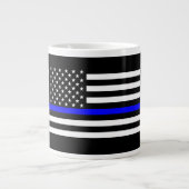薄い青い線の黒白の米国国旗 ジャンボコーヒーマグカップ (正面)