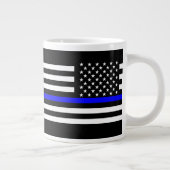 薄い青い線の黒白の米国国旗 ジャンボコーヒーマグカップ (右)