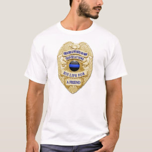 薄い青い線バッジ Tシャツ