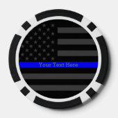 薄い青い線パーソナライズされた黒の米国国旗 ポーカーチップ (裏面)