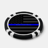 薄い青い線パーソナライズされた黒の米国国旗 ポーカーチップ (シングル)