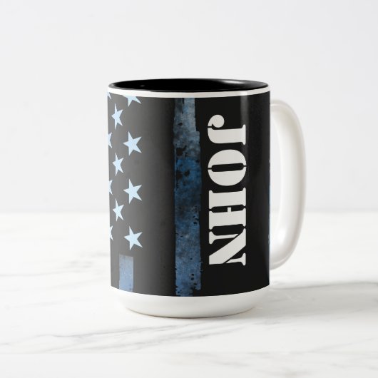 薄い青い線名マグカップ ツートーンマグカップ (正面右)