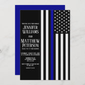 薄い青い線結婚旗 招待状 (正面/裏面)