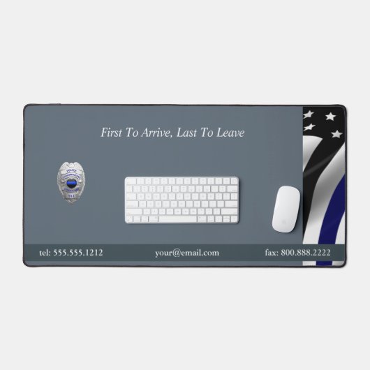 薄い青い線911バッジ デスクマット (キーボード&マウス)
