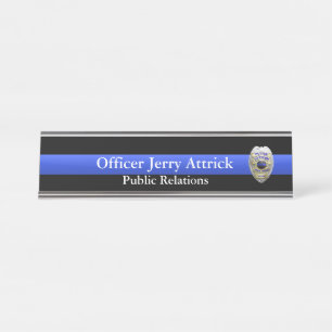 薄い青い線 – すごい Hi Res Police Officer Badge デスクネームプレート
