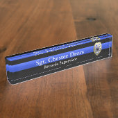 薄い青い線 – すごい Hi Res Police Supvrバッジ デスクネームプレート (側面)