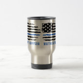 薄い青い線 – アメリカ国旗USA – 警察 トラベルマグ (中央)