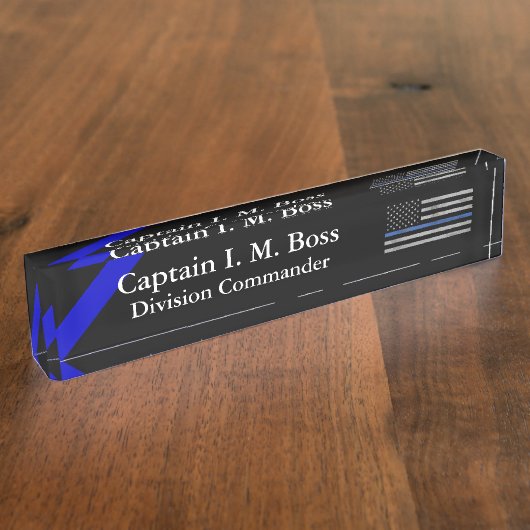 薄い青い線 – タタ動揺してー付きフラグ デスクネームプレート (側面)