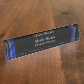 薄い青い線 – 上品なデザイン名プレート デスクネームプレート (側面)