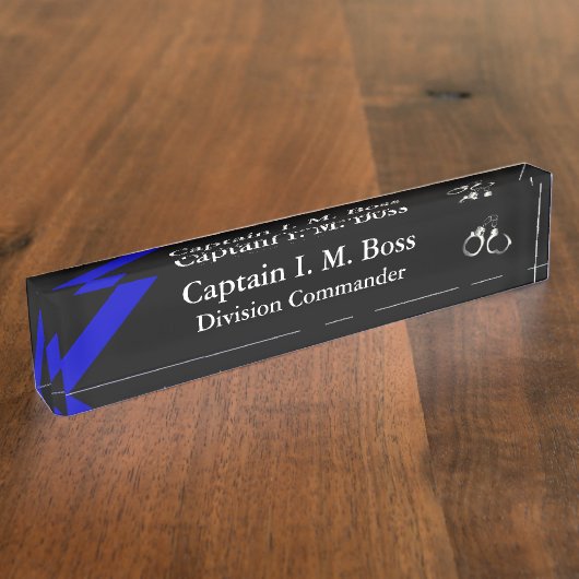 薄い青い線 – 手錠の銘板 デスクネームプレート (側面)