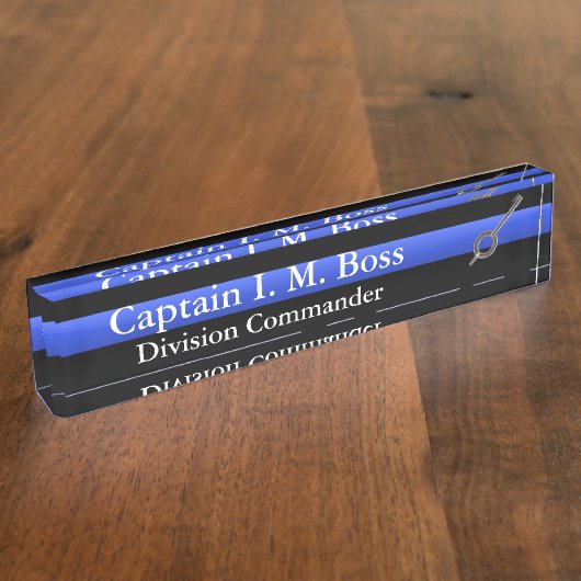 薄い青い線 – 手錠鍵 デスクネームプレート (側面)