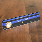 薄い青い線 – 最高級1つ星ランク デスクネームプレート (側面)