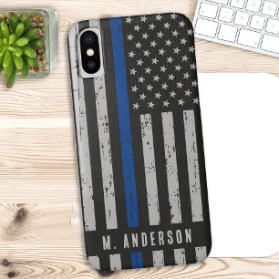 薄い青い線 – 米国国旗 – 警察官 iPhone X ケース