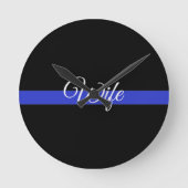 薄い青い線：警察の妻 ラウンド壁時計 (正面)