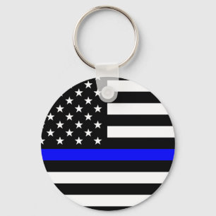 薄い青い線 – 警察官 – 米国国旗 キーホルダー