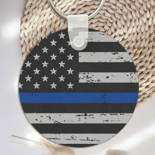 薄い青い線 – 警察官 – 米国国旗 キーホルダー