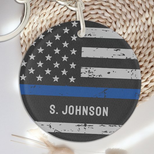 薄い青い線 – 警察官 – 米国国旗 キーホルダー