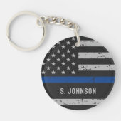 薄い青い線 – 警察官 – 米国国旗 キーホルダー (正面)