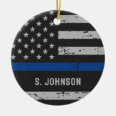 薄い青い線 – 警察官 – 米国国旗 セラミックオーナメント (正面)