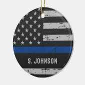 薄い青い線 – 警察官 – 米国国旗 セラミックオーナメント (左)