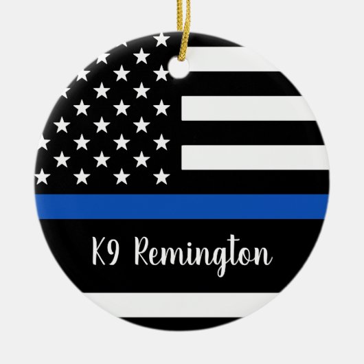 薄い青い線 – 警察官 – 米国国旗 セラミックオーナメント (正面)
