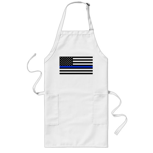 薄い青い線 警察旗 ロングエプロン (正面)