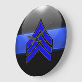 薄い青い線 – 軍曹ストライプランクInsignia ラージ壁時計 (傾斜)