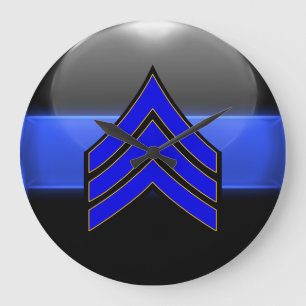 薄い青い線 – 軍曹ストライプランクInsignia ラージ壁時計