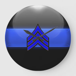 薄い青い線 – 軍曹ストライプランクInsignia ラージ壁時計