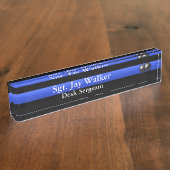 薄い青い線 – 鋼鉄の玉 デスクネームプレート (側面)