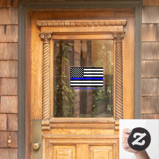 [薄い青い線]青い旗のウィンドウを後ろに引っ張る ウィンドウサイン (ホームデコレーション)