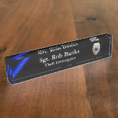 薄い青い線–4つのバッジから1つカスタムを選択 デスクネームプレート (側面)