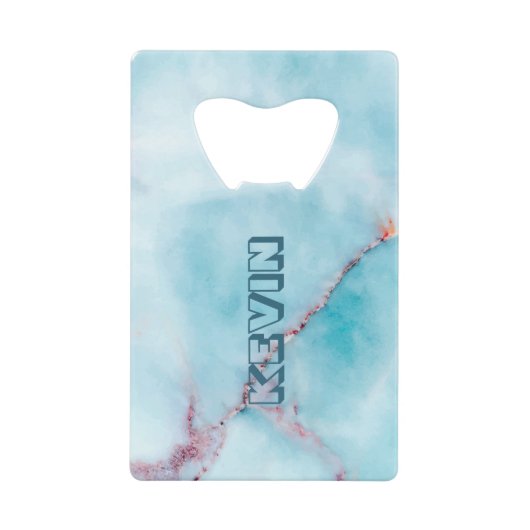 薄い青と灰色の大理石フェイク クレジットカード栓抜き (正面)