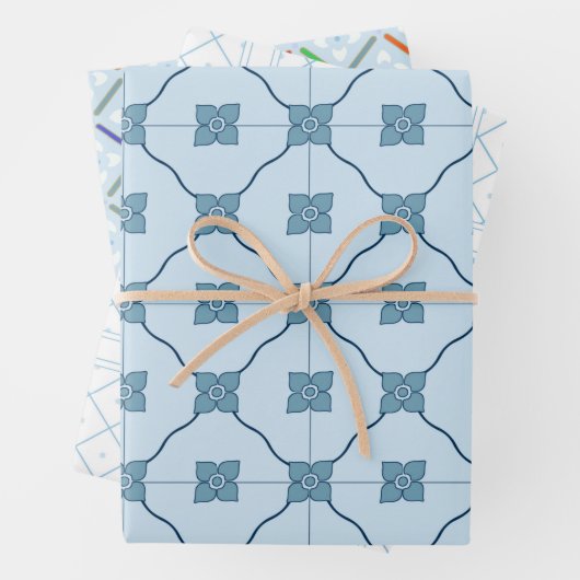 薄い青と白のタイルが混在 ラッピングペーパーシート (インサイチュ)