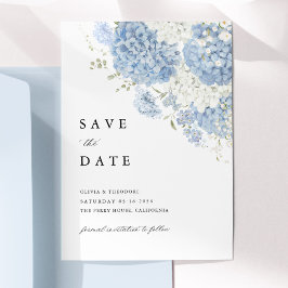 薄い青と白の花柄の「Save the Date」招待状 セーブザデート