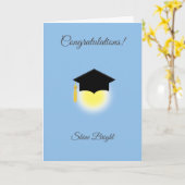 薄い青のカードでの卒業おめでとうございます カード (黄色い花)