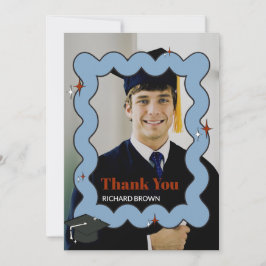 薄い青のレトロな波状の写真あなた感謝していを縮める サンキューカード