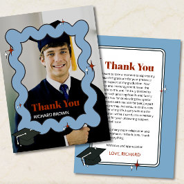 薄い青のレトロな波状の写真あなた感謝していを縮める サンキューカード