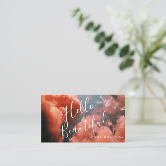 薄い青の空とピンクの雲 名刺 (スタンド正面)