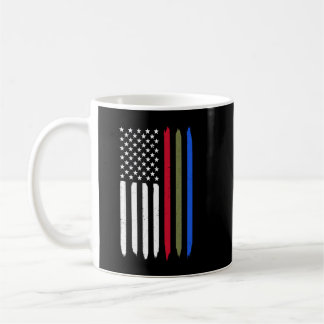 薄い青の赤の緑の線アメリカ国旗の警察Mili コーヒーマグカップ