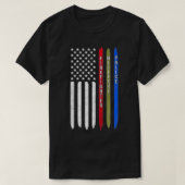 薄い青の赤の緑の線アメリカ国旗の警察Mili Tシャツ (デザイン正面)